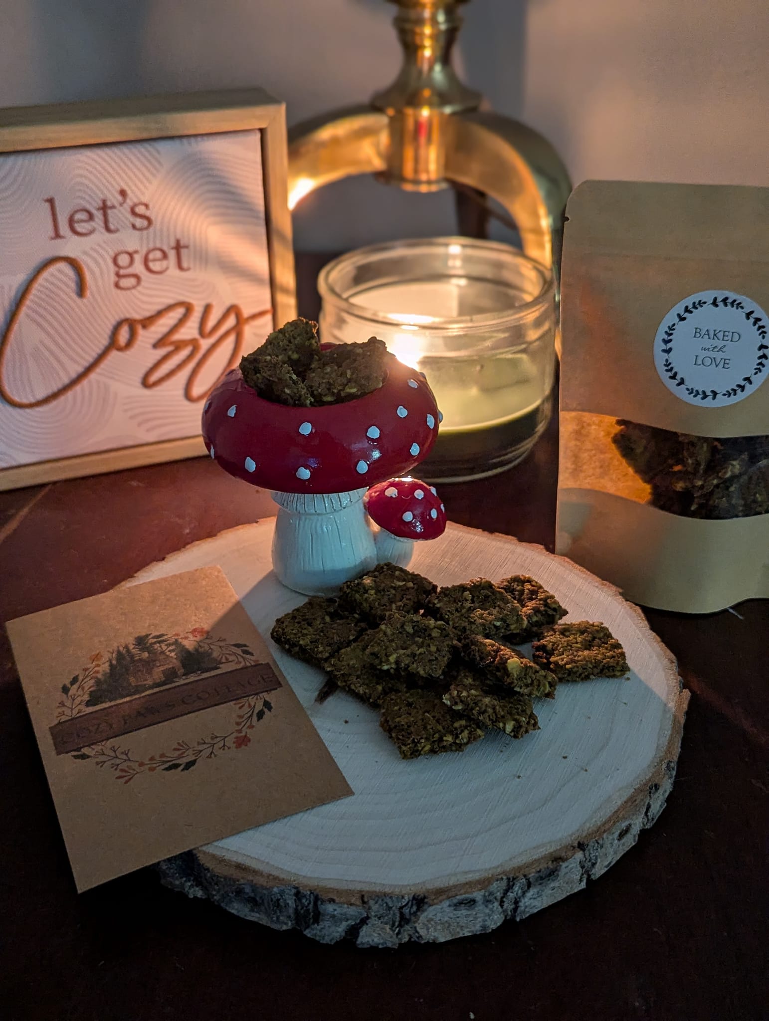 A candlelit display photo of my homemade dog treats